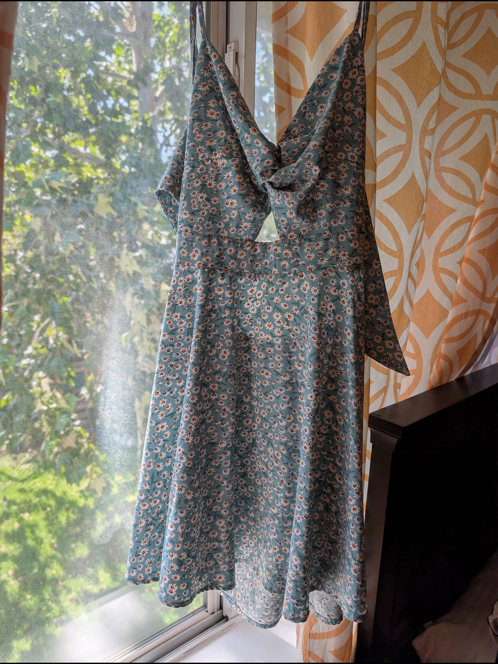 SHEIN Teal Floral Backless Summer Dress